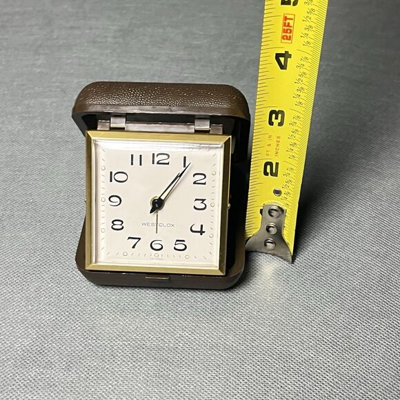 Vintage Westclox Folding Clock Mechanical Wind Travel Alarm Clock-Brown-Working - Picture 4 of 12